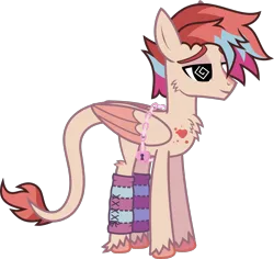 Size: 1666x1571 | Tagged: safe, artist:lightningbolt, derpibooru import, oc, oc:cardia, unofficial characters only, pony, .svg available, birthmark, chains, cheek fluff, chest fluff, clothes, colored wings, colored wingtips, commission, derpibooru exclusive, female, folded wings, hair over one eye, image, leg warmers, leonine tail, lidded eyes, lock, mare, png, show accurate, simple background, solo, standing, swirly eyes, tail, transparent background, unshorn fetlocks, vector, wings