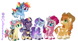 Size: 1250x655 | Tagged: safe, artist:caffeinatedcarny, derpibooru import, applejack, fluttershy, pinkie pie, rainbow dash, rarity, twilight sparkle, earth pony, pegasus, pony, unicorn, adhd, afro mane, alternate design, applejack's hat, arthritis, autism, bandana, blanket, braid, braided tail, cheek fluff, chubby, cloven hooves, coat markings, colored hooves, colored wings, compression sleeves, countershading, cowboy hat, curved horn, disabled, down syndrome, ear fluff, facial markings, feathered fetlocks, freckles, g4, glasses, gradient hooves, gradient horn, gradient mane, group photo, hair bun, hair tie, hair wrap, hat, headcanon, heterochromia, horn, horseshoes, image, leonine tail, lgbt, lgbt headcanon, lgbtq, mane six, mealy mouth (coat marking), pegasus pinkie pie, png, race swap, redesign, short hair, simple background, socks (coat marking), species swap, tail, transgender, transparent background, twitterina design, unicorn fluttershy, unicorn twilight, unshorn fetlocks, updo, vitiligo, wall of tags, wheelchair, wings