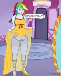 Size: 1600x1980 | Tagged: suggestive, artist:zenidl, derpibooru import, rainbow dash, human, equestria girls, blushing, carousel boutique, clothes, diaper, diaper fetish, dress, dress lift, fetish, g4, image, jpeg, mirror, non-baby in diaper, offscreen character