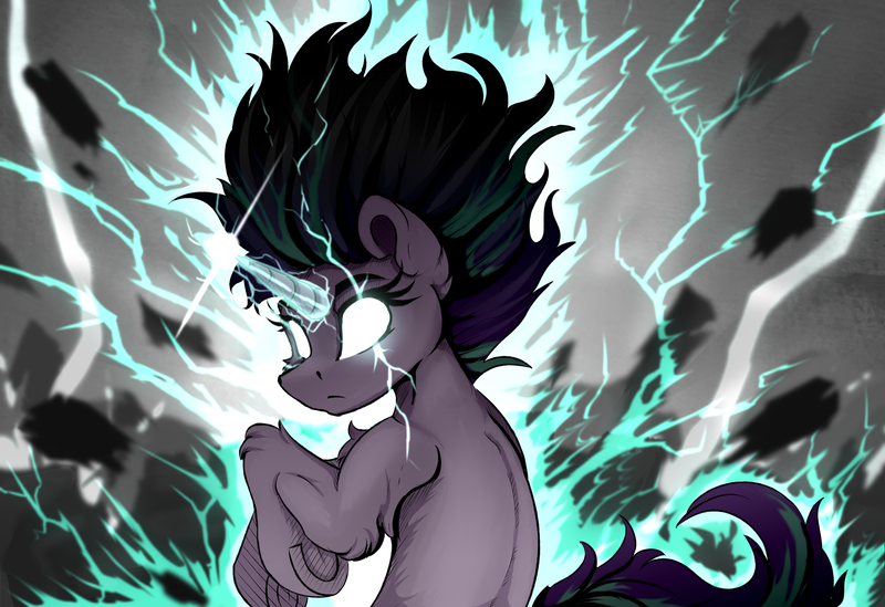 Size: 4550x3120 | Tagged: safe, artist:singovih, derpibooru import, starlight glimmer, pony, unicorn, anime, cracks, energy blast, epic, female, glow, glowing eyes, horn, image, looking at you, magic, mare, mob psycho 100, png, solo