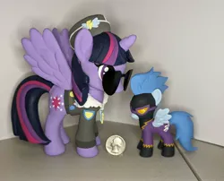 Size: 2839x2298 | Tagged: safe, artist:sanadaookmai, derpibooru import, commander easy glider, nightshade, twilight sparkle, twilight sparkle (alicorn), alicorn, pony, clothes, coin, costume, image, irl, jpeg, photo, shadowbolts costume, toy