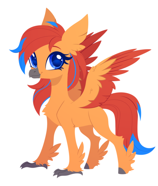 Size: 2420x2835 | Tagged: safe, artist:belka-sempai, derpibooru import, part of a set, oc, unofficial characters only, classical hippogriff, hippogriff, colored wings, commission, female, g4, image, png, simple background, smiling, solo, spread wings, transparent background, wings, ych result