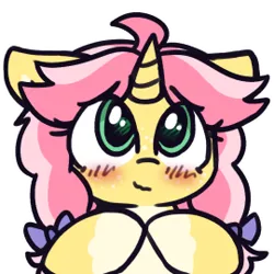 Size: 270x270 | Tagged: safe, artist:rivibaes, derpibooru import, oc, oc:crafty circles, unofficial characters only, pony, unicorn, blushing, bow, bust, coat markings, colored belly, cute, female, filly, floppy ears, foal, freckles, hair bow, hoof tapping, horn, image, looking at you, not kettle corn, png, simple background, smiling, socks (coat marking), solo, transparent background, wavy mouth