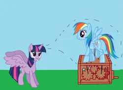 Size: 1409x1026 | Tagged: safe, artist:qjosh, derpibooru import, rainbow dash, twilight sparkle, twilight sparkle (alicorn), alicorn, pegasus, pony, 1000 hours in ms paint, g4, image, inanimate tf, magic, png, toy, transformation, transformation sequence