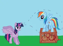 Size: 1415x1026 | Tagged: safe, artist:qjosh, derpibooru import, rainbow dash, twilight sparkle, twilight sparkle (alicorn), alicorn, pegasus, pony, 1000 hours in ms paint, g4, image, inanimate tf, magic, png, toy, transformation, transformation sequence