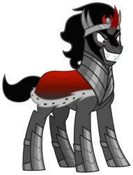 Size: 2844x3730 | Tagged: safe, artist:mlgtrap, derpibooru import, king sombra, pony, umbrum, unicorn, the beginning of the end, antagonist, armor, cape, clothes, evil grin, g4, grin, horn, image, png, simple background, smiling, solo, vector