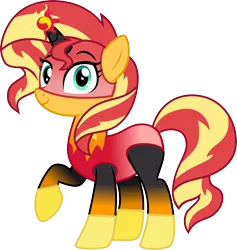 Size: 2372x2501 | Tagged: safe, artist:cloudy glow, artist:dupontsimon, derpibooru import, sunset shimmer, unicorn, fanfic:choose your own magic ending, equestria girls, fanfic art, g4, horn, image, png, simple background, solo, superhero, transparent background, vector