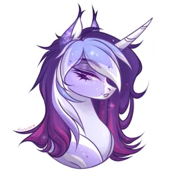 Size: 2717x2717 | Tagged: safe, artist:anderhouston, derpibooru import, oc, oc:estel moonborn, pony, unicorn, bust, female, horn, image, mare, narrowed eyes, png, purple coat, purple mane, simple background, solo, unicorn oc, white background, white mane