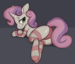 Size: 1544x1327 | Tagged: suggestive, artist:sardineslayer_, derpibooru import, sweetie belle, pony, robot, robot pony, unicorn, clothes, female, g4, horn, image, panties, png, socks, striped socks, sweetie bot, thigh highs, underwear