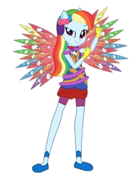 Size: 839x1088 | Tagged: safe, artist:ketrin29, artist:user15432, derpibooru import, rainbow dash, fairy, equestria girls, alternate hairstyle, base used, blue dress, bow, clothes, colored wings, crossover, cutie mark, cutie mark on clothes, dress, eastrix, fairy wings, fairyized, g4, gloves, hair bow, image, looking at you, multicolored wings, png, ponied up, rainbow wings, shoes, simple background, smiling, sparkly wings, transparent background, wings, winx, winx club, winxified