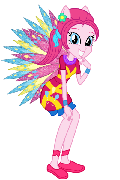 Size: 726x1089 | Tagged: safe, artist:ketrin29, artist:user15432, derpibooru import, pinkie pie, fairy, equestria girls, alternate hairstyle, base used, clothes, colored wings, crossover, cutie mark, cutie mark on clothes, dress, eastrix, fairy wings, fairyized, finger to mouth pose, flower, flower in hair, g4, image, looking at you, pink dress, pink wings, png, ponied up, ponytail, shoes, simple background, smiling, sparkly wings, transparent background, wings, winx, winx club, winxified