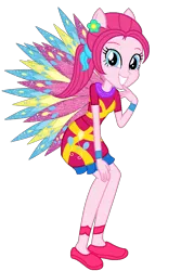Size: 726x1089 | Tagged: safe, artist:ketrin29, artist:user15432, derpibooru import, pinkie pie, fairy, equestria girls, alternate hairstyle, base used, clothes, colored wings, crossover, cutie mark, cutie mark on clothes, dress, eastrix, fairy wings, fairyized, finger to mouth pose, flower, flower in hair, g4, image, looking at you, pink dress, pink wings, png, ponied up, ponytail, shoes, simple background, smiling, sparkly wings, transparent background, wings, winx, winx club, winxified