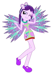 Size: 885x1251 | Tagged: safe, artist:niightlydark, artist:user15432, derpibooru import, starlight glimmer, fairy, equestria girls, alternate hairstyle, base used, clothes, colored wings, crossover, cutie mark, cutie mark on clothes, dress, eastrix, fairy wings, fairyized, g4, image, looking at you, one eye closed, peace sign, png, ponied up, purple dress, purple wings, shoes, simple background, smiling, sparkly wings, transparent background, wings, wink, winking at you, winx, winx club, winxified