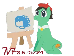Size: 1920x1440 | Tagged: safe, derpibooru import, ponified, earth pony, pony, adeleine, aseprite, beret, digital art, easel, hat, ice dragon (kirby), image, kirby (series), painting, pixel art, png, simple background, solo, transparent background