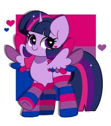 Size: 1797x2048 | Tagged: safe, artist:kittyrosie, derpibooru import, twilight sparkle, twilight sparkle (alicorn), alicorn, pony, bisexual pride flag, clothes, female, image, jpeg, mare, pride, pride flag, pride month, socks, solo, striped socks