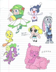 Size: 1700x2183 | Tagged: safe, artist:cmara, derpibooru import, spike, dragon, bubbles (powerpuff girls), centaurworld, cosmo, female, g4, image, jpeg, judy hopps, looney tunes, male, mime jr., pokémon, the powerpuff girls, tweety bird, wammawink, zootopia