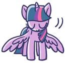 Size: 133x124 | Tagged: safe, derpibooru import, edit, official, twilight sparkle, twilight sparkle (alicorn), alicorn, pony, bowing, cropped, cute, doodle, eyes closed, female, full body, g4, image, line sticker, mare, motion lines, png, simple background, solo, spread wings, transparent background, twiabetes, wings