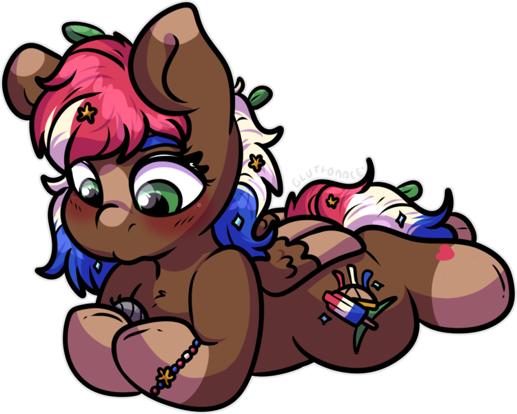 Size: 1602x1282 | Tagged: safe, artist:sexygoatgod, derpibooru import, oc, oc:roly poly, unofficial characters only, insect, isopod, pegasus, pony, bracelet, female, filly, foal, image, jewelry, lying down, png, prone, sploot