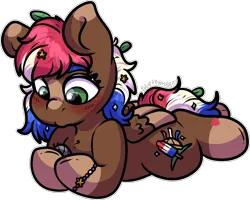 Size: 1602x1282 | Tagged: safe, artist:sexygoatgod, derpibooru import, oc, oc:roly poly, unofficial characters only, insect, isopod, pegasus, pony, bracelet, female, filly, foal, image, jewelry, lying down, png, prone, sploot