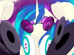 Size: 3574x2679 | Tagged: safe, artist:baccizoof, artist:bluepurity, derpibooru import, vinyl scratch, pony, image, jpeg, record, solo, vinyl's glasses