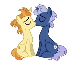 Size: 2208x1856 | Tagged: safe, derpibooru import, golden crust, pony, unicorn, base used, eyes closed, friendship student, gay, horn, image, kissing, male, midnight snack (g4), png, ship:goldensnack, shipping, simple background, stallion, transparent background