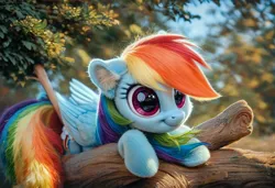 Size: 1216x832 | Tagged: safe, ai content, derpibooru import, machine learning generated, prompter:kluknawa235, stable diffusion, rainbow dash, pegasus, detailed, ear fluff, fluffy, g4, generator:pony diffusion v6 xl, image, jpeg, lying down, realistic, smiling, tree