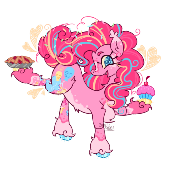 Size: 2048x2048 | Tagged: safe, artist:cingulomana, derpibooru import, pinkie pie, earth pony, pony, alternate color palette, alternate cutie mark, alternate design, alternate mane color, alternate tail color, alternate tailstyle, alternate universe, balancing, big tail, blue eyes, chest fluff, coat markings, colored, colored belly, colored eartips, colored eyebrows, colored hooves, colored sclera, concave belly, crystal eyes, cupcake, curly mane, curly tail, ear fluff, ear tufts, eyelashes, facial markings, female, flat colors, floating heart, food, frosting, g4, gem eyes, heart, high res, hooves, image, leg fluff, long eyelashes, long mane, long neck, looking back, mare, messy, messy mane, mismatched hooves, multicolored hooves, neck fluff, pale belly, pie, pink coat, pink hooves, pink mane, pink tail, png, profile, purple coat, raised hoof, shiny eyes, shiny hooves, shoulder fluff, simple background, smiling, snip (coat marking), socks (coat marking), solo, sparkly eyes, sparkly hooves, sparkly legs, splotches, sprinkles in mane, sprinkles in tail, standing, tail, tail accessory, tall ears, three toned mane, three toned tail, tongue out, transparent background, tri-color mane, tri-color tail, tri-colored mane, tri-colored tail, tricolor mane, tricolor tail, tricolored mane, tricolored tail, twitterina design, unshorn fetlocks, wall of tags, wingding eyes, yellow sclera