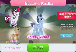 Size: 1261x861 | Tagged: safe, derpibooru import, idw, official, marini, abada, pony, zebra, bundle, cloven hooves, coat markings, collection, costs real money, dust devil (idw), english, female, g4, gameloft, horn, idw showified, image, jpeg, male, mobile game, my little pony: magic princess, numbers, sale, stallion, swirls, swirly markings, text, zahid