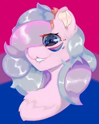 Size: 958x1200 | Tagged: safe, artist:luanbang, derpibooru import, earth pony, pony, bisexual, bisexual pride flag, bow, bust, commission, cute, cute smile, gradient background, hair bow, image, jpeg, looking at you, pink skin, portrait, pride, pride flag, pride month, pride ponies, render, sexy face, solo, ych example, ych result, your character here