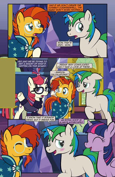 Size: 1920x2948 | Tagged: safe, artist:alexdti, derpibooru import, moondancer, sunburst, twilight sparkle, twilight sparkle (alicorn), oc, oc:star logic, alicorn, pony, comic:quest for friendship retold, blushing, image, png