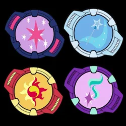 Size: 720x720 | Tagged: safe, derpibooru import, starlight glimmer, sunset shimmer, trixie, twilight sparkle, alicorn, pony, unicorn, cutie mark, g4, horn, id core, image, jpeg, kamen rider, kamen rider geats, logo, no pony