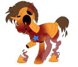 Size: 1233x1060 | Tagged: safe, artist:atcpony, derpibooru import, oc, oc:crimson rune, unofficial characters only, pony, unicorn, armor, fading, image, inanimate tf, male, png, simple background, stallion, transformation, transparent background