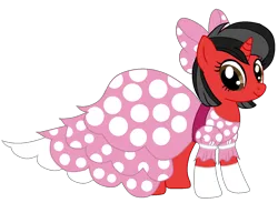 Size: 1489x1200 | Tagged: safe, artist:xxblue-shy-gamersxx, derpibooru import, oc, oc:minnie motion, pony, unicorn, bow, clothes, dress, female, g4, gala dress, hair bow, horn, image, mare, png, simple background, solo, transparent background