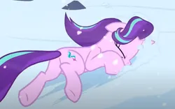 Size: 959x597 | Tagged: safe, derpibooru import, screencap, starlight glimmer, pony, unicorn, the ending of the end, cropped, eyes closed, g4, horn, image, png, snow, solo, unconscious