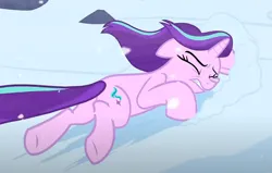 Size: 962x613 | Tagged: safe, derpibooru import, screencap, starlight glimmer, pony, unicorn, the ending of the end, cropped, eyes closed, g4, horn, image, png, snow, solo