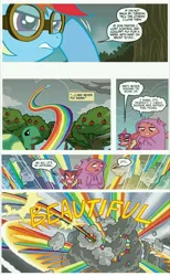 Size: 4744x7680 | Tagged: safe, artist:tonyfleecs, derpibooru import, edit, idw, big boy the cloud gremlin, rainbow dash, runt the cloud gremlin, tank, cloud gremlins, pegasus, pony, tortoise, spoiler:comic, apple, apple tree, cloud, flying, food, g4, image, jpeg, micro-series #2, my little pony micro-series, official comic, rainbow trail, sonic rainboom, tree