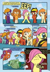 Size: 1920x2715 | Tagged: safe, artist:alexdti, derpibooru import, fluttershy, rainbow dash, oc, oc:kayla goldenwing, oc:purple creativity, oc:screwpine caprice, oc:vee, pegasus, pony, comic:how we met (italian), comic, female, filly, filly fluttershy, filly rainbow dash, foal, gulp, image, italian, jpeg, younger