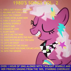 Size: 1080x1080 | Tagged: safe, artist:uxyd, derpibooru import, edit, editor:jaredking779, cheerilee, earth pony, pony, 80s, 80s cheerilee, album cover, bracelet, braces, eyes closed, female, g4, glowpaz, glowstick, image, jewelry, jpeg, mare, open mouth, solo