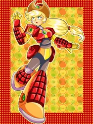 Size: 828x1104 | Tagged: safe, artist:rockmangurlx, derpibooru import, applejack, human, robot, armor, female, gynoid, hat, humanized, image, jpeg, mega man (series), megaman x, reploid