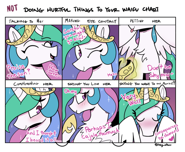 Size: 3000x2472 | Tagged: safe, artist:icey, derpibooru import, princess celestia, alicorn, blushing, chest fluff, doing loving things, g4, image, immortality blues, meme, png