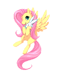 Size: 336x401 | Tagged: artist needed, source needed, safe, derpibooru import, angel bunny, fluttershy, pegasus, pony, rabbit, animal, animated, blinking, cute, female, gif, holding, image, mare, pink mane, pink tail, shyabetes, simple background, smiling, tail, transparent background, yellow coat