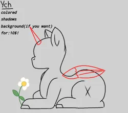 Size: 343x303 | Tagged: safe, artist:thomas.senko, derpibooru import, oc, oc:anon, alicorn, earth pony, pegasus, pony, unicorn, flower, gray background, horn, image, lying down, no face, png, simple background