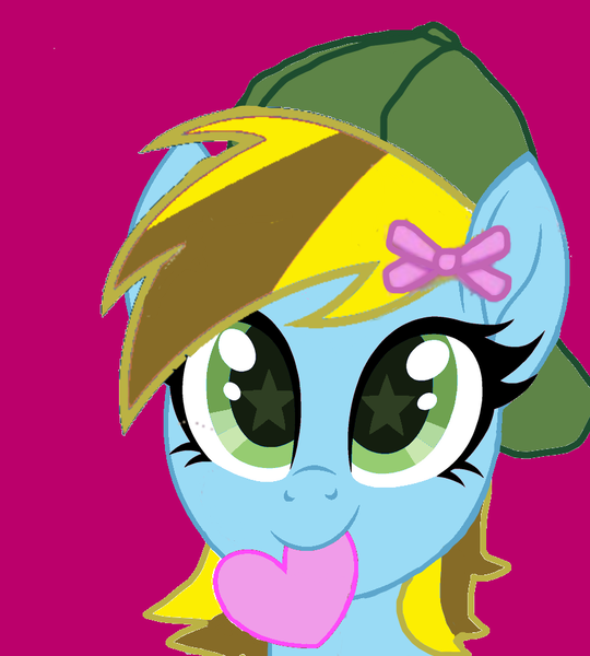 Size: 848x942 | Tagged: safe, artist:lucky bolt, artist:starshade, derpibooru import, oc, oc:lucky bolt, unofficial characters only, pegasus, pony, backwards ballcap, base used, baseball cap, bow, bust, cap, cute, green eyes, hair bow, hat, heart, holiday, image, looking at you, png, portrait, smiling, smiling at you, solo, starry eyes, valentine's day, wingding eyes