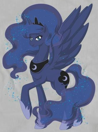 Size: 332x446 | Tagged: artist needed, safe, derpibooru import, princess luna, alicorn, pony, design, female, g4, hoof shoes, image, luna's crown, mare, peytral, png, princess shoes, raised hoof, shirt design, smiling, solo, spread wings, welovefine, wings