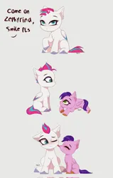 Size: 1305x2048 | Tagged: safe, artist:maxi_ponie, derpibooru import, pipp petals, zipp storm, pegasus, pony, g5, chest fluff, comic, ear fluff, female, filly, foal, image, jpeg, licking, one eye closed, siblings, sisters, sitting, smiling, tongue out, younger