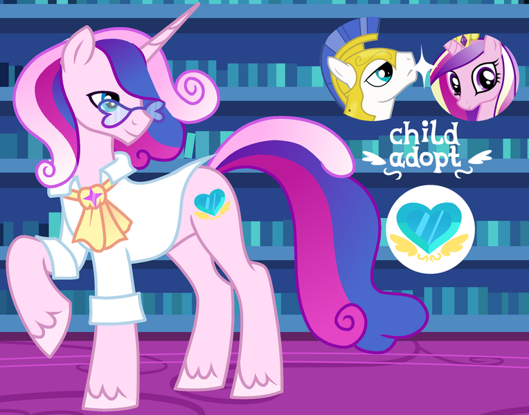 Size: 1280x1005 | Tagged: safe, artist:vi45, derpibooru import, princess cadance, oc, pony, unicorn, clothes, glasses, horn, image, male, offspring, parent:princess cadance, parent:royal guard, png, royal guard, shirt, stallion