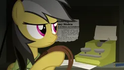 Size: 2000x1125 | Tagged: safe, artist:equestriaexploration, derpibooru import, daring do, pony, atg 2024, escii keyboard, image, newbie artist training grounds, png, solo, typewriter