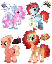 Size: 2488x3013 | Tagged: safe, artist:strawberry-spritz, derpibooru import, oc, unofficial characters only, earth pony, pegasus, pony, unicorn, female, horn, image, magical gay spawn, male, mare, offspring, parent:cheese sandwich, parent:princess celestia, parent:short fuse, parent:skywishes, parent:star catcher, parent:zephyr breeze, parents:cheeselestia, parents:vinyldash, png, simple background, stallion, transparent background