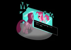 Size: 3508x2480 | Tagged: safe, artist:draconequues, derpibooru import, pinkie pie, earth pony, pony, atg 2024, crying, duo, duo female, female, image, mirror, newbie artist training grounds, pinkamena diane pie, png, scar, smiling, tears of joy, undertale, void