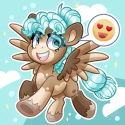 Size: 4000x4000 | Tagged: safe, artist:partypievt, derpibooru import, oc, oc:down pour, unofficial characters only, pegasus, pony, blaze (coat marking), coat markings, emoji, emoticon, eye clipping through hair, eyebrows, eyebrows visible through hair, facial markings, flying, image, looking back, markings, nonbinary, png, solo, unshorn fetlocks